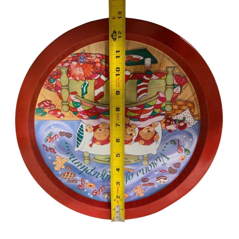 Retro Christmas tin tray set Teddy bear anthropomorphic Holiday serving platter - Picture 10 of 10